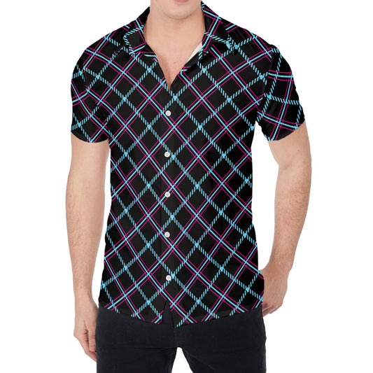 Black Blue And Pink Tartan Pattern Print Men's Shirt
