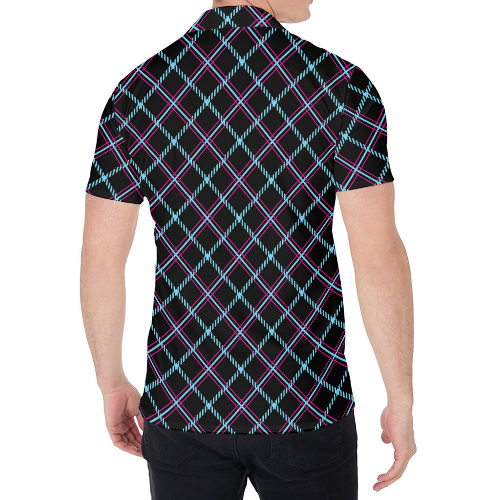Black Blue And Pink Tartan Pattern Print Men's Shirt