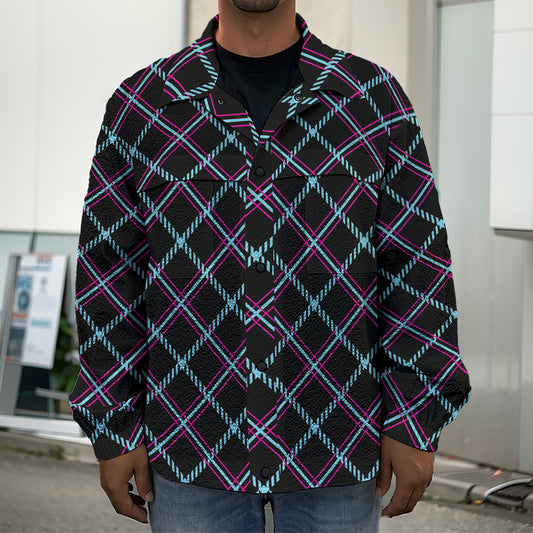 Black Blue And Pink Tartan Pattern Print Men's Shirt Jacket