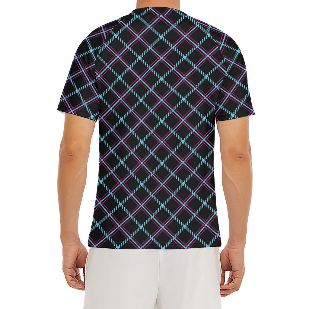 Black Blue And Pink Tartan Pattern Print Men's Short Sleeve Rash Guard