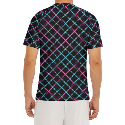Black Blue And Pink Tartan Pattern Print Men's Short Sleeve Rash Guard