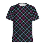 Black Blue And Pink Tartan Pattern Print Men's Sports T-Shirt