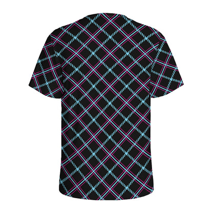 Black Blue And Pink Tartan Pattern Print Men's Sports T-Shirt