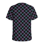 Black Blue And Pink Tartan Pattern Print Men's Sports T-Shirt