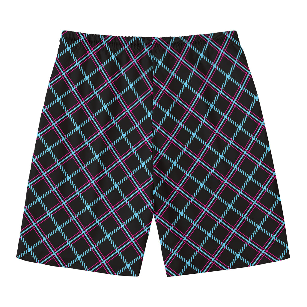 Black Blue And Pink Tartan Pattern Print Men's Swim Trunks