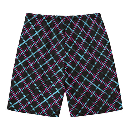 Black Blue And Pink Tartan Pattern Print Men's Swim Trunks