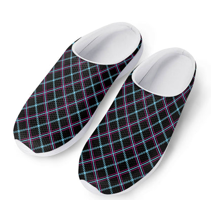 Black Blue And Pink Tartan Pattern Print Mesh Casual Shoes