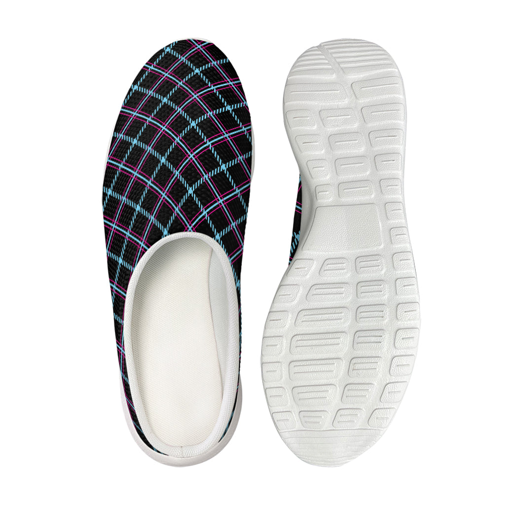 Black Blue And Pink Tartan Pattern Print Mesh Casual Shoes