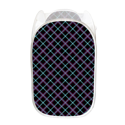 Black Blue And Pink Tartan Pattern Print Mesh Laundry Hamper
