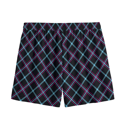 Black Blue And Pink Tartan Pattern Print Mesh Shorts