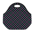 Black Blue And Pink Tartan Pattern Print Neoprene Lunch Bag