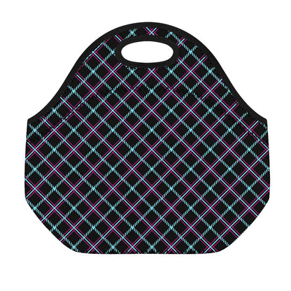 Black Blue And Pink Tartan Pattern Print Neoprene Lunch Bag