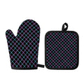 Black Blue And Pink Tartan Pattern Print Oven Mitt And Pot Holder Set