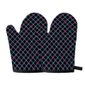 Black Blue And Pink Tartan Pattern Print Oven Mitts