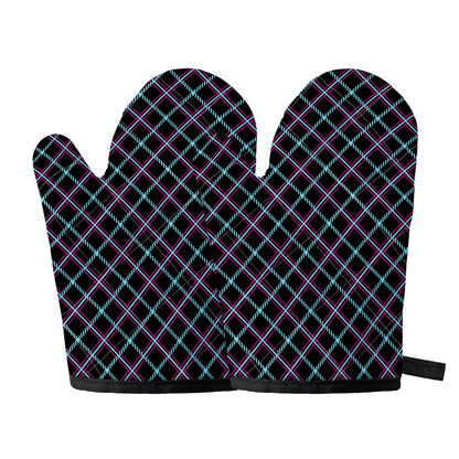 Black Blue And Pink Tartan Pattern Print Oven Mitts