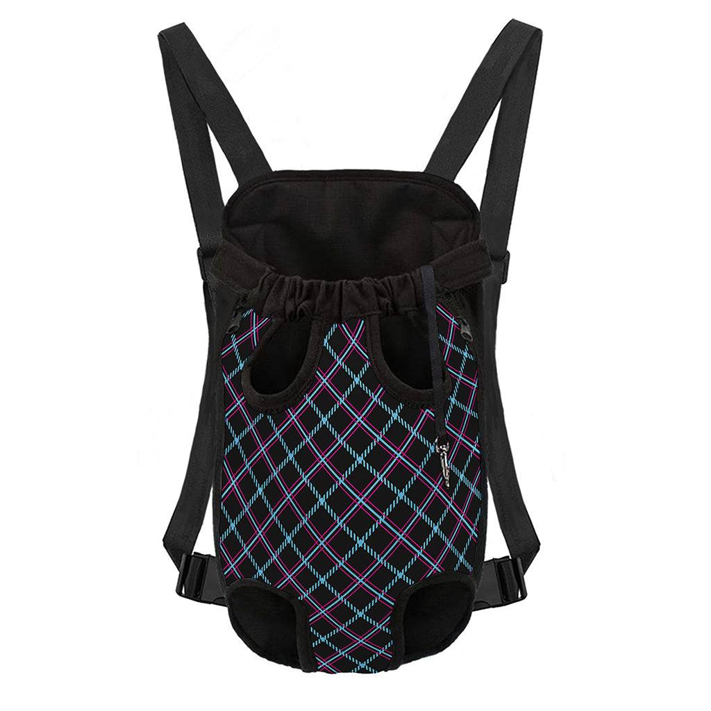 Black Blue And Pink Tartan Pattern Print Pet Carrier Backpack