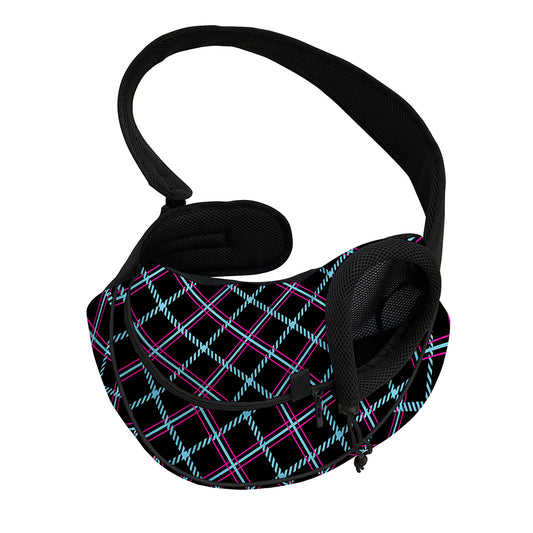 Black Blue And Pink Tartan Pattern Print Pet Sling Carrier