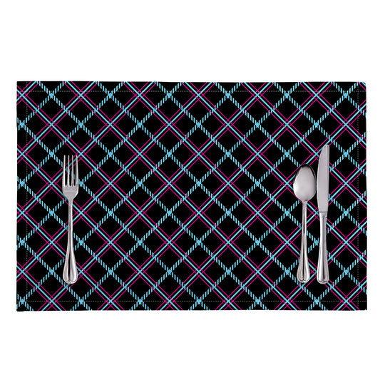 Black Blue And Pink Tartan Pattern Print Placemat