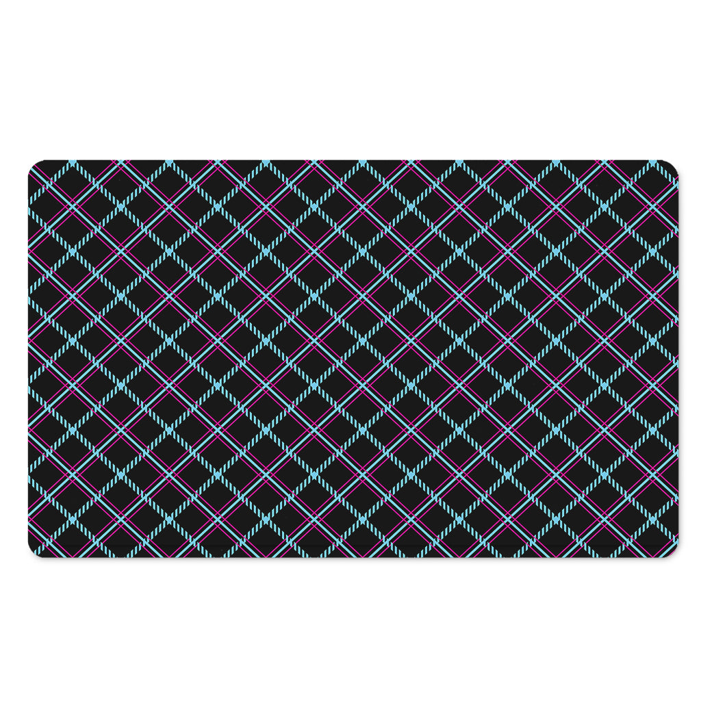 Black Blue And Pink Tartan Pattern Print Polyester Doormat