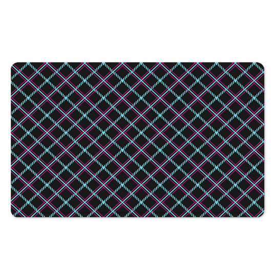 Black Blue And Pink Tartan Pattern Print Polyester Doormat