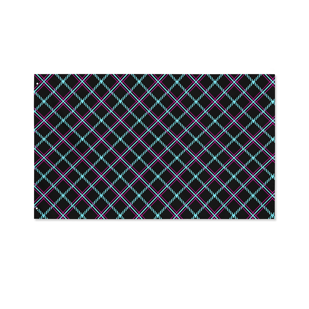 Black Blue And Pink Tartan Pattern Print Polyester Flag