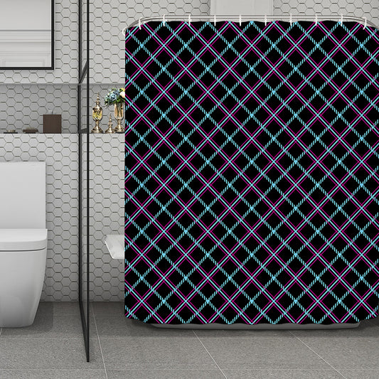 Black Blue And Pink Tartan Pattern Print Polyester Shower Curtain