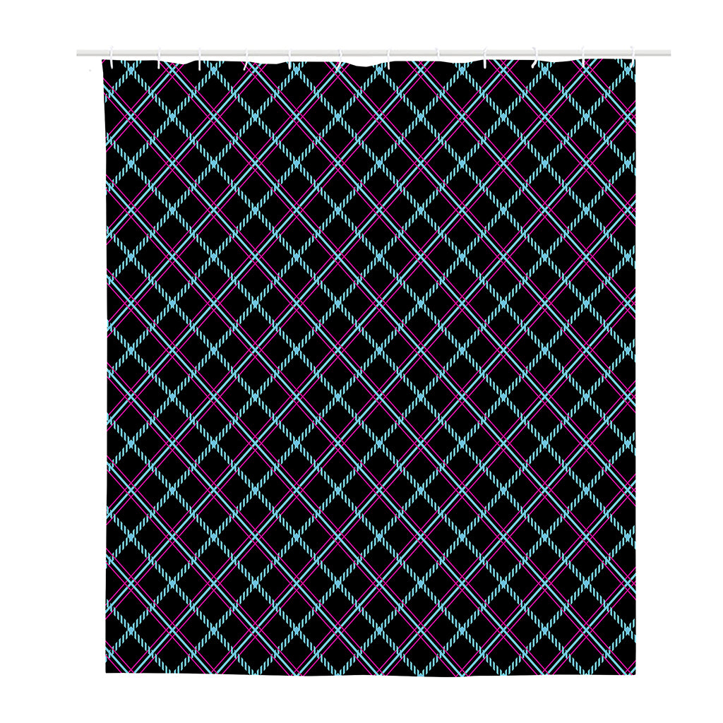 Black Blue And Pink Tartan Pattern Print Polyester Shower Curtain