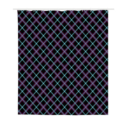 Black Blue And Pink Tartan Pattern Print Polyester Shower Curtain