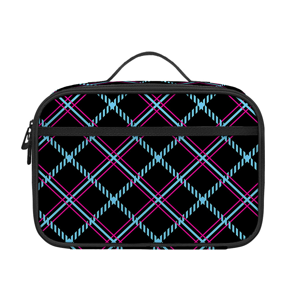 Black Blue And Pink Tartan Pattern Print Portable Lunch Bag