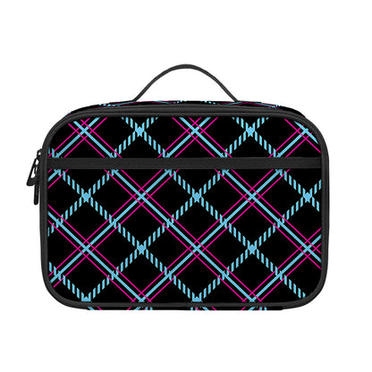 Black Blue And Pink Tartan Pattern Print Portable Lunch Bag