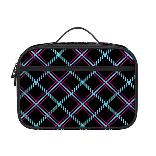 Black Blue And Pink Tartan Pattern Print Portable Lunch Bag