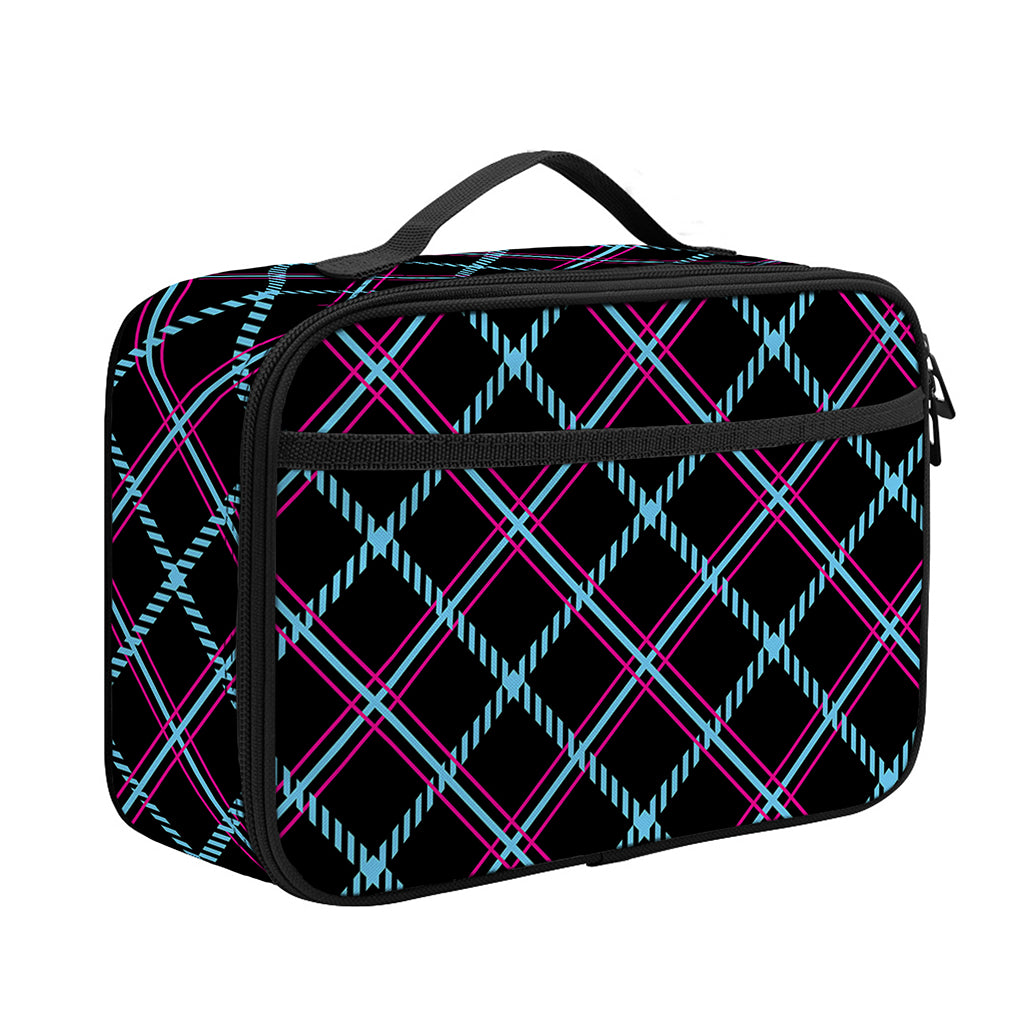 Black Blue And Pink Tartan Pattern Print Portable Lunch Bag