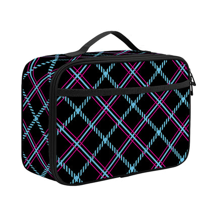 Black Blue And Pink Tartan Pattern Print Portable Lunch Bag