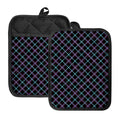 Black Blue And Pink Tartan Pattern Print Pot Holders With Pocket