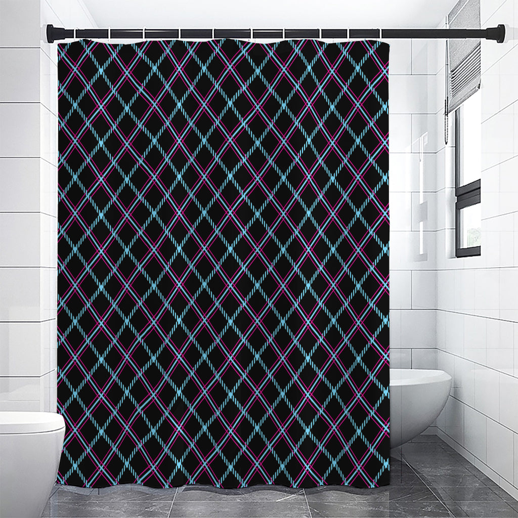 Black Blue And Pink Tartan Pattern Print Premium Shower Curtain