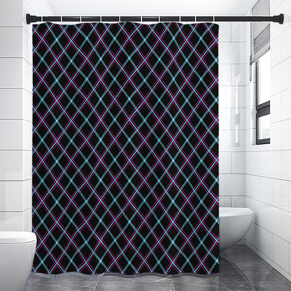 Black Blue And Pink Tartan Pattern Print Premium Shower Curtain