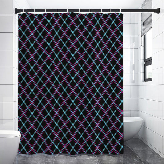 Black Blue And Pink Tartan Pattern Print Premium Shower Curtain