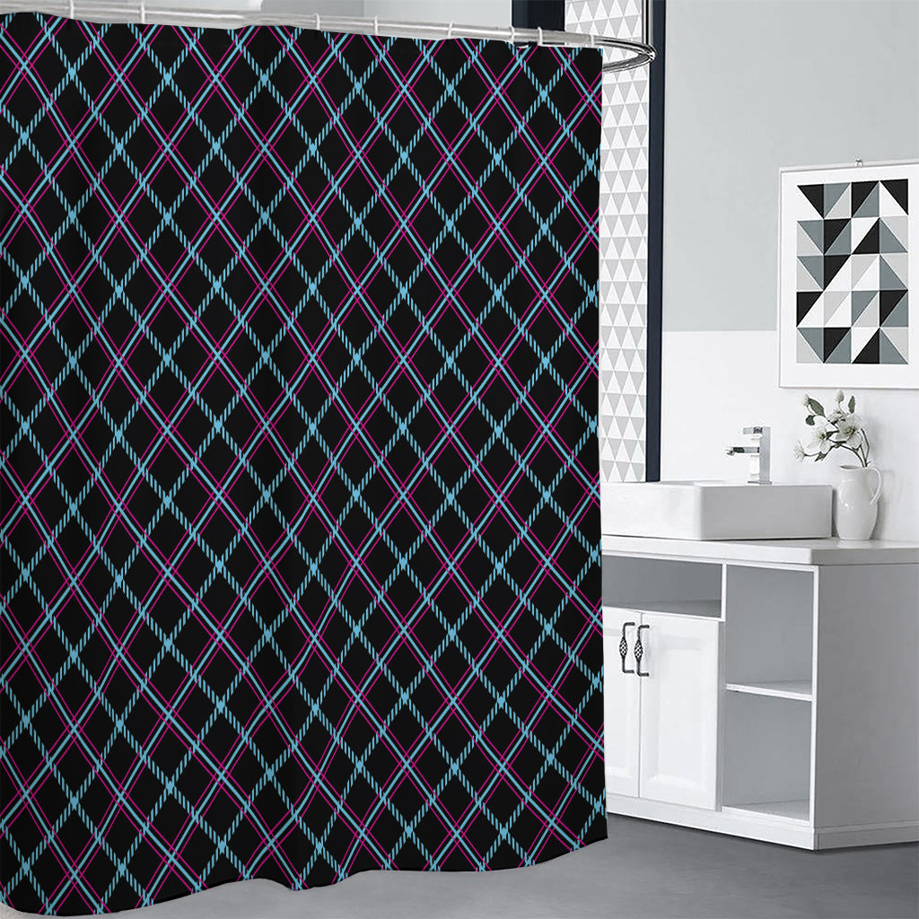 Black Blue And Pink Tartan Pattern Print Premium Shower Curtain