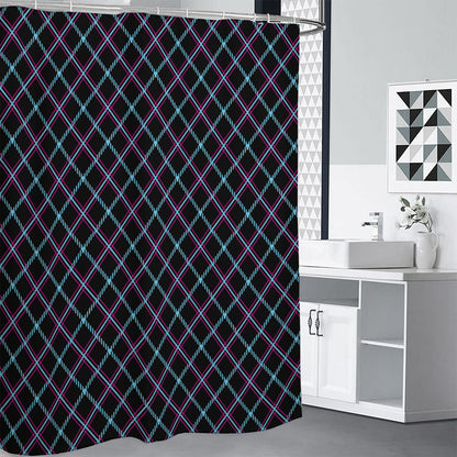 Black Blue And Pink Tartan Pattern Print Premium Shower Curtain