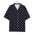 Black Blue And Pink Tartan Pattern Print Rayon Hawaiian Shirt