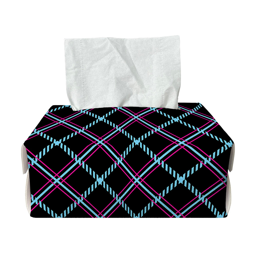 Black Blue And Pink Tartan Pattern Print Rectangle Tissue Box Cover