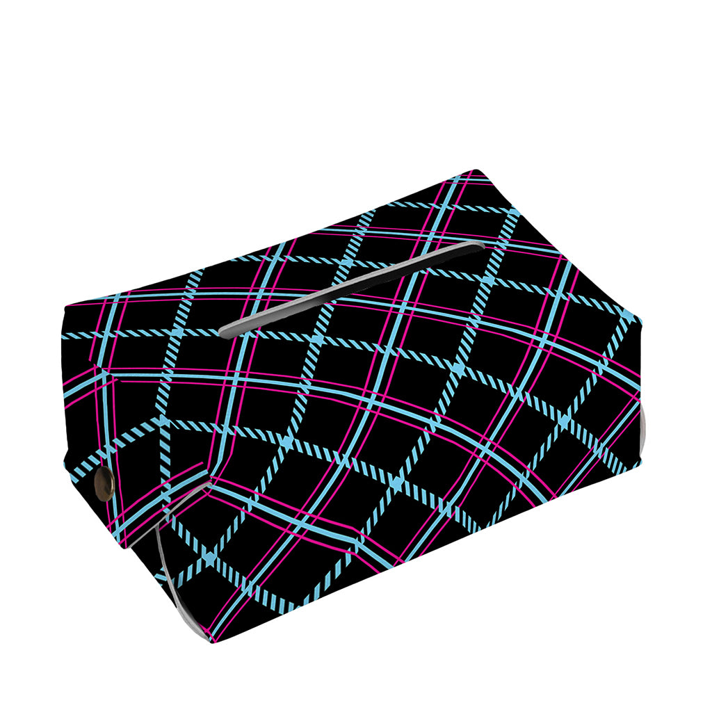 Black Blue And Pink Tartan Pattern Print Rectangle Tissue Box Cover