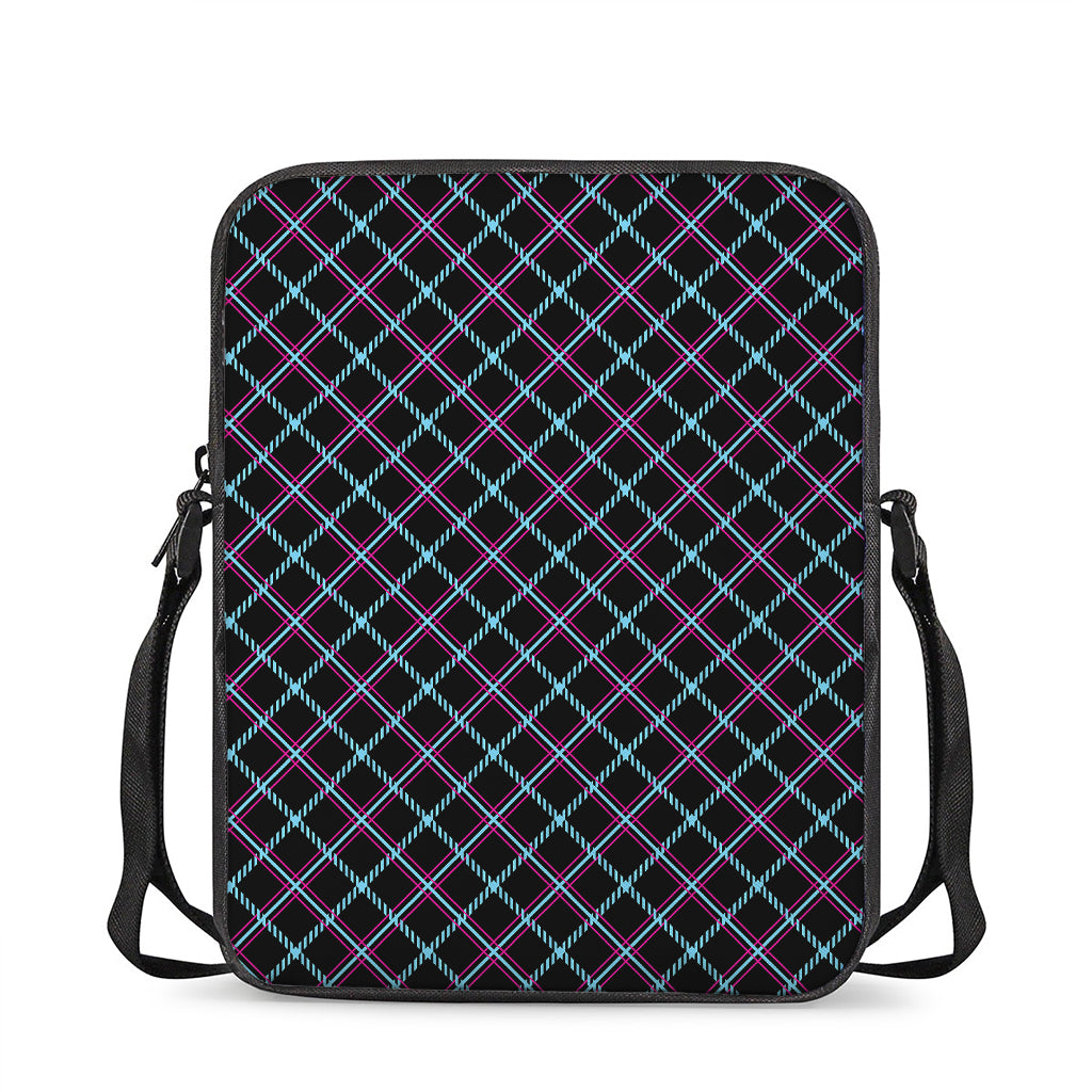 Black Blue And Pink Tartan Pattern Print Rectangular Crossbody Bag