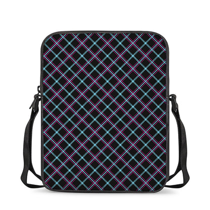 Black Blue And Pink Tartan Pattern Print Rectangular Crossbody Bag