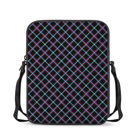 Black Blue And Pink Tartan Pattern Print Rectangular Crossbody Bag
