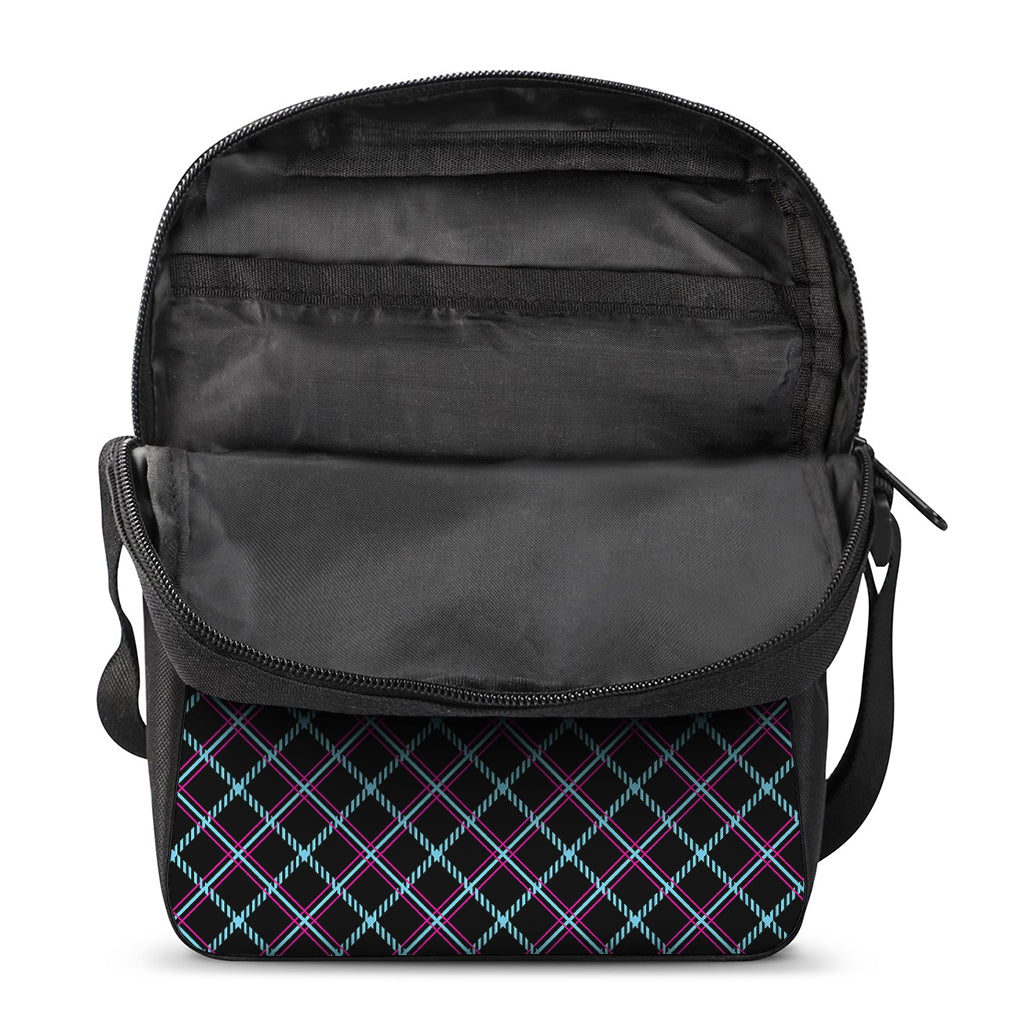 Black Blue And Pink Tartan Pattern Print Rectangular Crossbody Bag