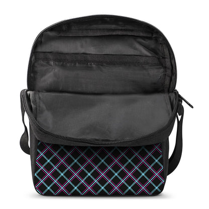 Black Blue And Pink Tartan Pattern Print Rectangular Crossbody Bag