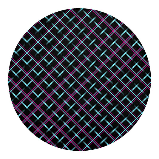 Black Blue And Pink Tartan Pattern Print Round Blanket