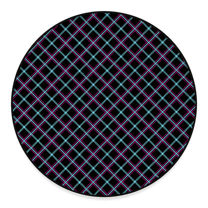 Black Blue And Pink Tartan Pattern Print Round Floor Mat