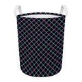 Black Blue And Pink Tartan Pattern Print Round Laundry Basket